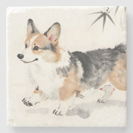 Corgi Aquarell – Whimsical japanische Tinte Hundek Steinuntersetzer