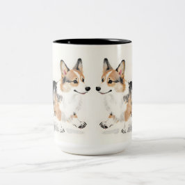 Corgi Aquarell – Whimsical japanische Tinte Hundek Zweifarbige Tasse
