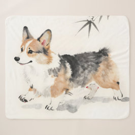 Corgi Aquarell – Whimsical japanische Tinten-Hunde Sherpadecke