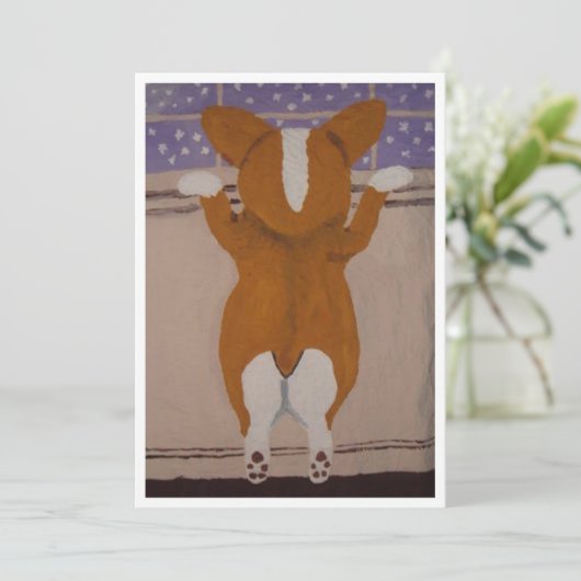 Corgi at Window Invitation Einladung (Stehend Vorderseite)