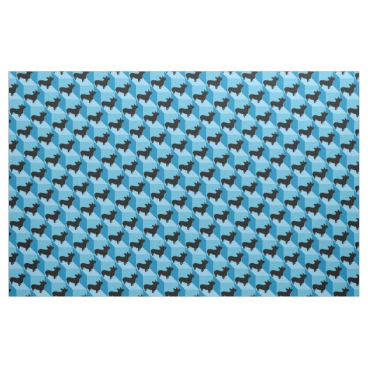 Corgi auf Blue Cubes Stoff (Yard (91,4 cm))