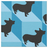 Corgi auf Blue Cubes Stoff (Nahaufnahme)