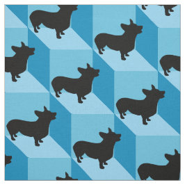 Corgi auf Blue Cubes Stoff