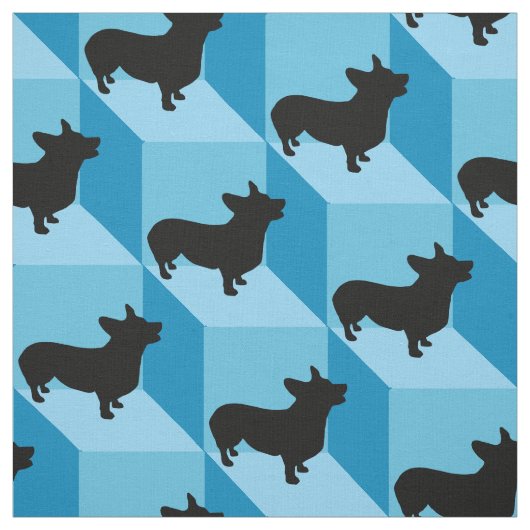 Corgi auf Blue Cubes Stoff (Muster)