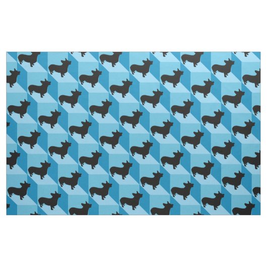 Corgi auf Blue Cubes Stoff (Fat Quarter (45,7 x 55,9 cm))