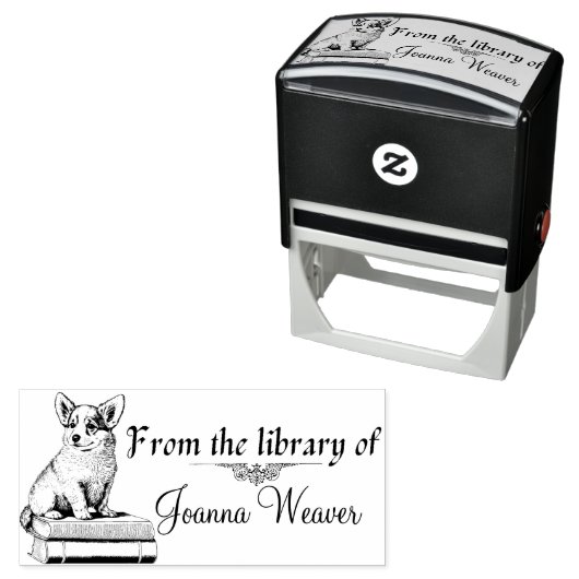 Corgi auf Büchern Personalisierte Selbstfarbige Br Permastempel (Beispiel)