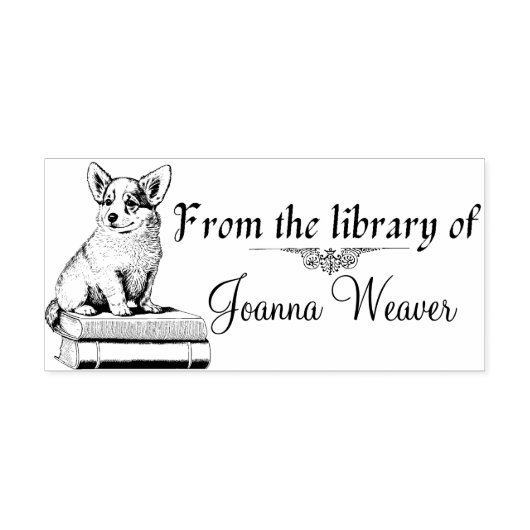 Corgi auf Büchern Personalisierte Selbstfarbige Br Permastempel (Design)