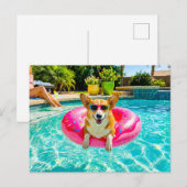 Corgi auf Donut-Schwimmring Postkarte (Vorne/Hinten)