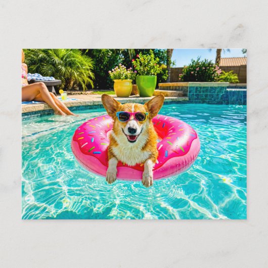 Corgi auf Donut-Schwimmring Postkarte (Vorderseite)