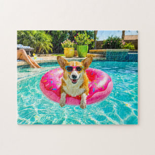 Corgi auf Donut-Schwimmring Puzzle