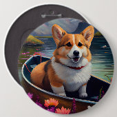 Corgi auf einem Paddle: Ein Landschaftliches Abent Button (Vorne & Hinten)