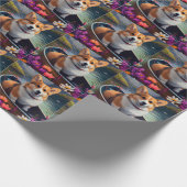 Corgi auf einem Paddle: Ein Landschaftliches Abent Geschenkpapier (Ecke)