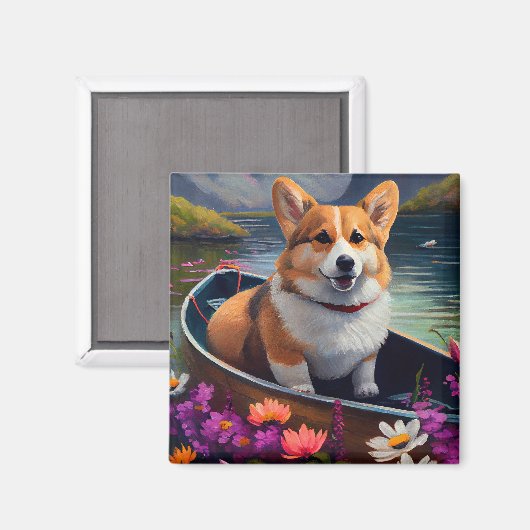 Corgi auf einem Paddle: Ein Landschaftliches Abent Magnet (Vorderseite/Rückseite)