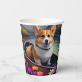Corgi auf einem Paddle: Ein Landschaftliches Abent Pappbecher (Rückseite)