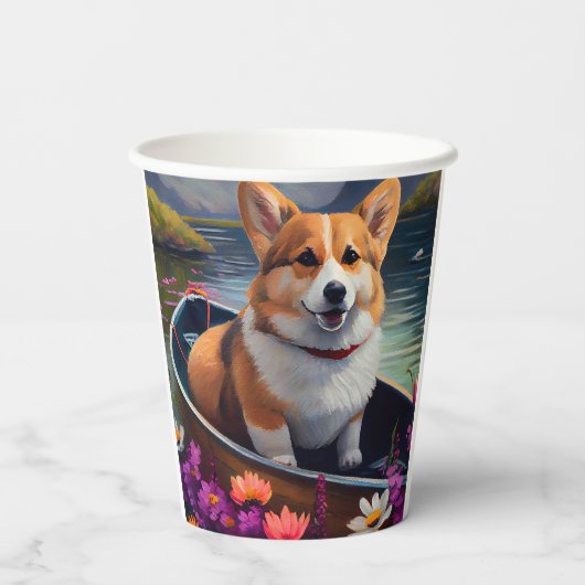 Corgi auf einem Paddle: Ein Landschaftliches Abent Pappbecher (Rückseite)