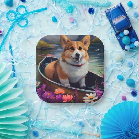 Corgi auf einem Paddle: Ein Landschaftliches Abent Pappteller (Party)