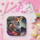 Corgi auf einem Paddle: Ein Landschaftliches Abent Pappteller (Party)