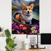 Corgi auf einem Paddle: Ein Landschaftliches Abent Poster (Heimbüro)
