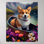 Corgi auf einem Paddle: Ein Landschaftliches Abent Poster (Vorne)
