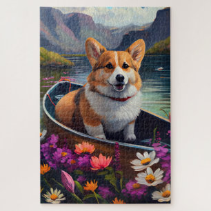 Corgi auf einem Paddle: Ein Landschaftliches Abent Puzzle