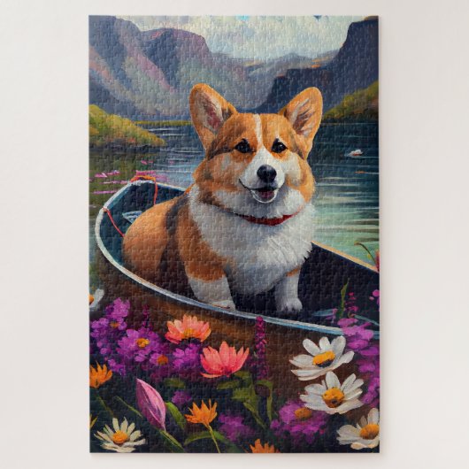 Corgi auf einem Paddle: Ein Landschaftliches Abent Puzzle (Vertikal)