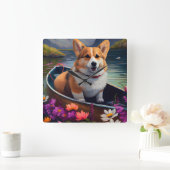 Corgi auf einem Paddle: Ein Landschaftliches Abent Quadratische Wanduhr (Zuhause)