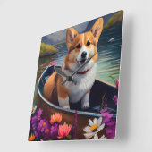 Corgi auf einem Paddle: Ein Landschaftliches Abent Quadratische Wanduhr (Winkel)