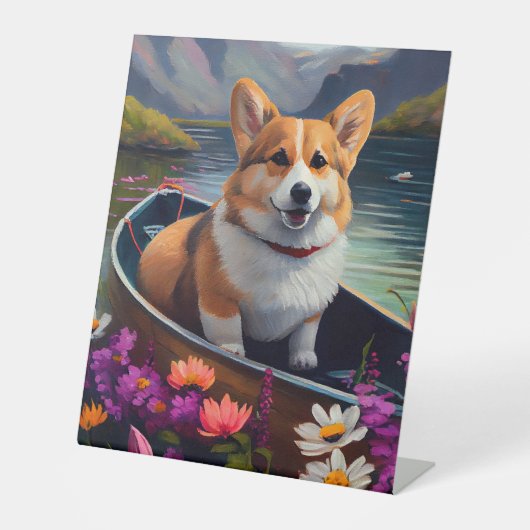 Corgi auf einem Paddle: Ein Landschaftliches Abent Sockelschild (Vorderseite)