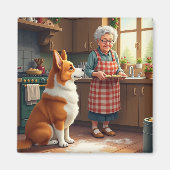 Corgi Baking with Grandma Christmas Painting Magnet (Vorne)
