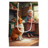 Corgi Baking with Grandma Christmas Painting Mittlere Geschenktüte (Rückseite)