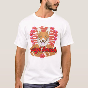 Corgi Beach bunte Orchideen Retro Surfboard T-Shirt