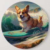 Corgi Beach Surfmalerei Button (Vorderseite)