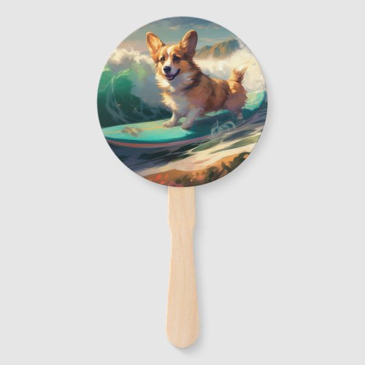 Corgi Beach Surfmalerei Fächer (Vorderseite)