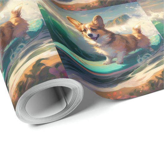 Corgi Beach Surfmalerei Geschenkpapier (Rolleneckpunkt)