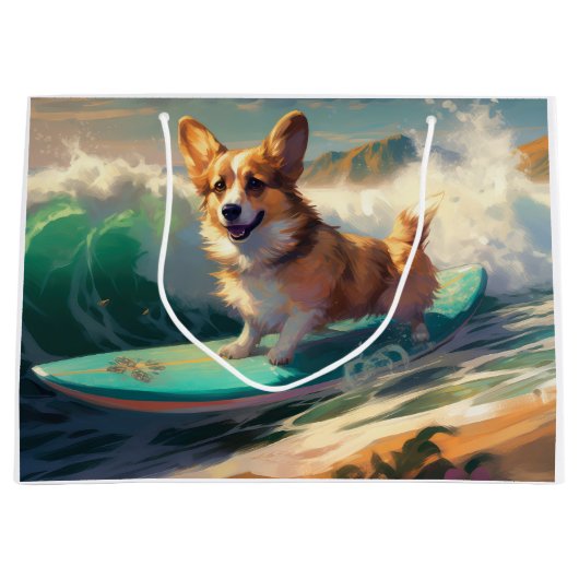 Corgi Beach Surfmalerei Große Geschenktüte (Vorderseite)