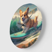 Corgi Beach Surfmalerei Große Wanduhr (Winkel)