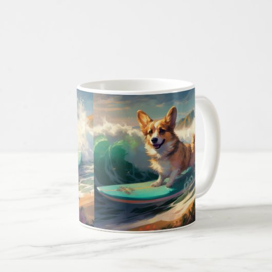 Corgi Beach Surfmalerei Kaffeetasse (VorderseiteRechts)