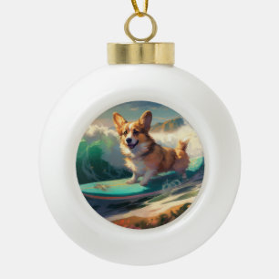 Corgi Beach Surfmalerei Keramik Kugel-Ornament