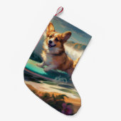 Corgi Beach Surfmalerei Kleiner Weihnachtsstrumpf (Vorderansicht (hängend))
