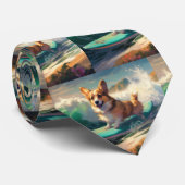 Corgi Beach Surfmalerei Krawatte (Gerollt)