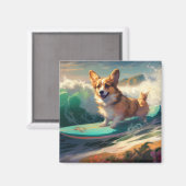Corgi Beach Surfmalerei Magnet (Vorderseite/Rückseite)