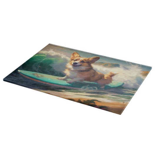 Corgi Beach Surfmalerei Schneidebrett (Ecke)