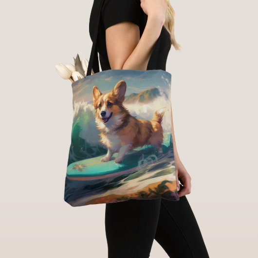 Corgi Beach Surfmalerei Tasche (Von Nahem)