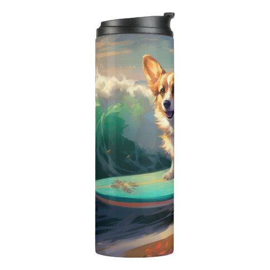 Corgi Beach Surfmalerei Thermosbecher (Nach links gedreht)