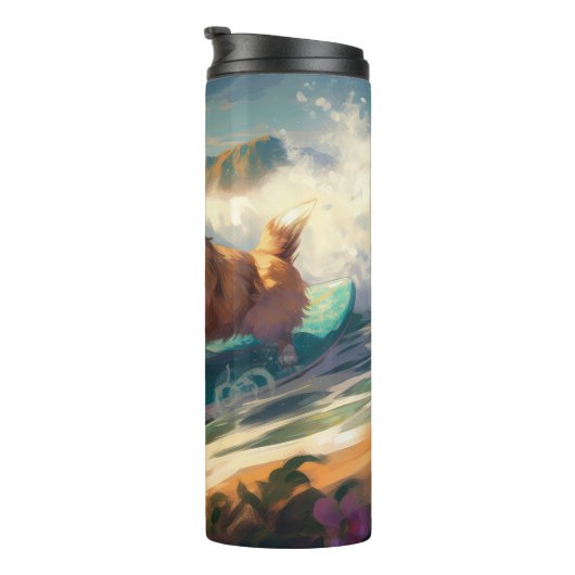 Corgi Beach Surfmalerei Thermosbecher (Nach rechts gedreht)