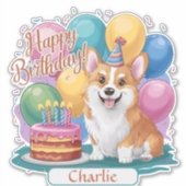 Corgi Birthday Aufkleber (Vorderseite)