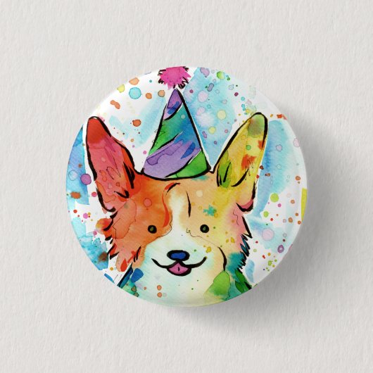 Corgi Birthday Party Button (Vorderseite)