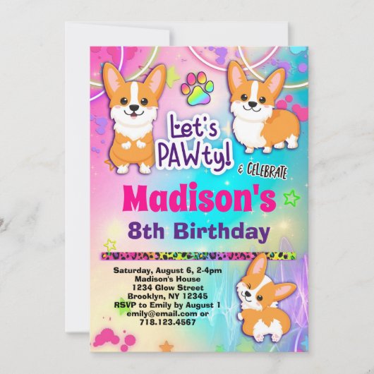 Corgi Birthday Party Einladung (Vorderseite)