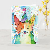 Corgi Birthday Party Karte (Gelbe Blume)