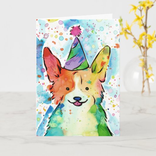 Corgi Birthday Party Karte (Gelbe Blume)